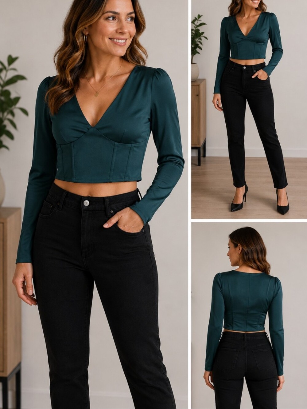 NWT Dynamite Teal Green Long-Sleeve Wrap Crop Top